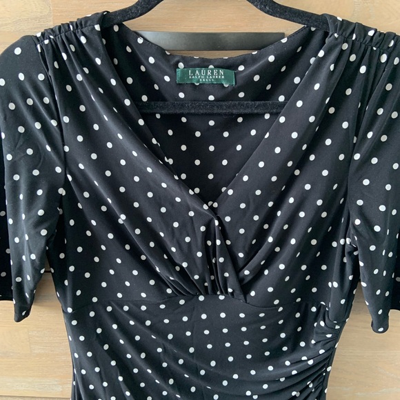 Ralph Lauren Black and White Polka Dot Midi Dress - Picture 3 of 6